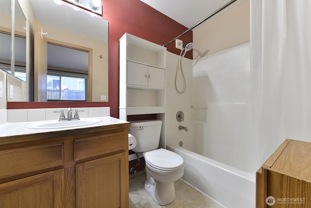 16312 72nd Ave E, Puyallup, WA 98375 - full bathroom with tile patterned floors, toilet, shower / tub combo, and vanity
