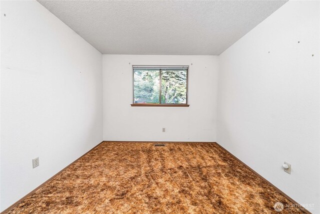unfurnished room featuring carpet flooring and a textured ceiling