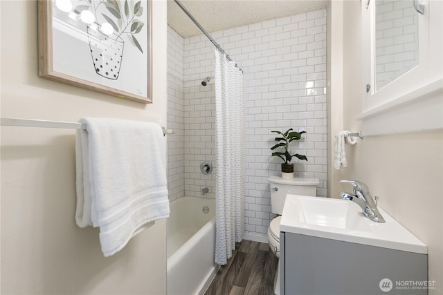 12013 Exeter Ave NE, Seattle, WA 98125 - full bathroom with toilet, shower / bath combination with curtain, wood finished floors, and vanity