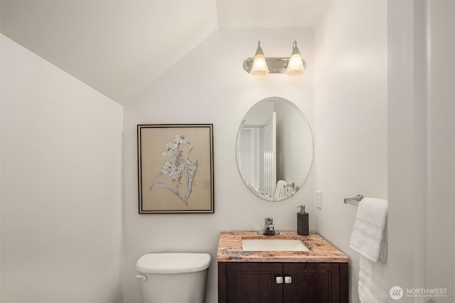24521 SE 275th St, Maple Valley, WA 98038 - half bathroom with toilet, lofted ceiling, and vanity