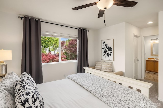24521 SE 275th St, Maple Valley, WA 98038 - bedroom featuring carpet flooring, ensuite bath, ceiling fan, and recessed lighting