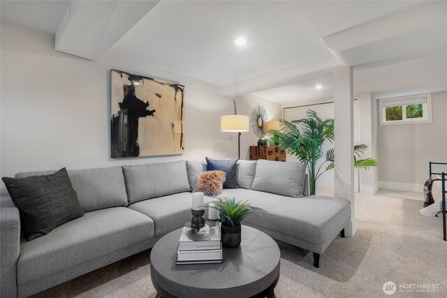 3202 NW 70th St, Seattle, WA 98117 - carpeted living area with recessed lighting and baseboards