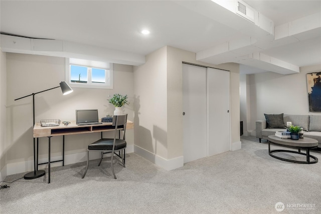 3202 NW 70th St, Seattle, WA 98117 - office area with carpet, baseboards, and recessed lighting
