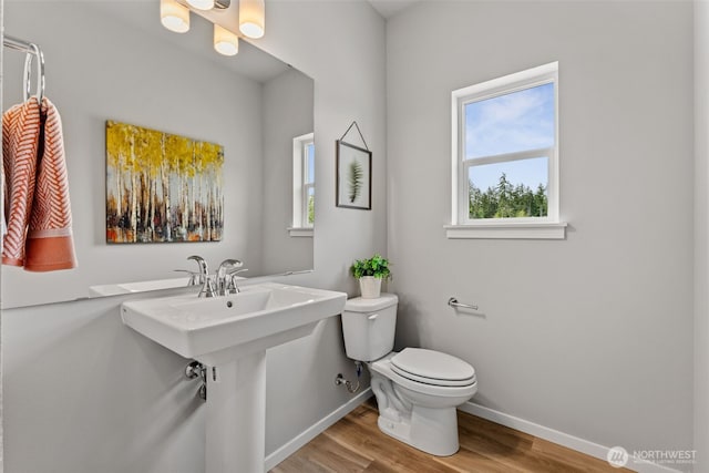 81 E Compass Ln, Allyn, WA 98524 - bathroom with wood finished floors, toilet, plenty of natural light, and baseboards