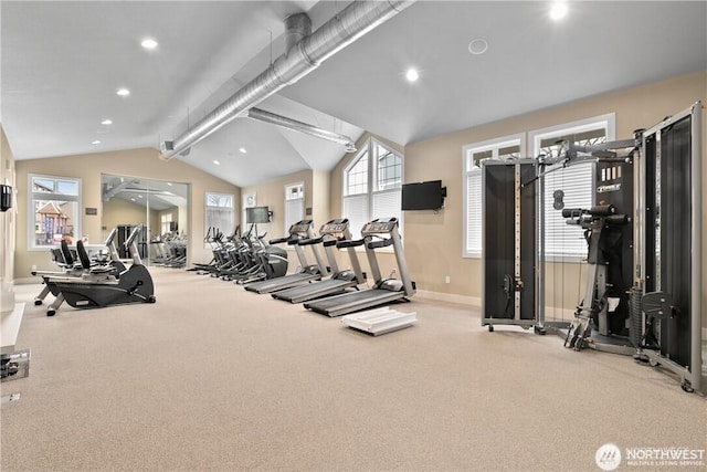 13405 97th Ave E Unit 107, Puyallup, WA 98373 - exercise room featuring vaulted ceiling, baseboards, and recessed lighting