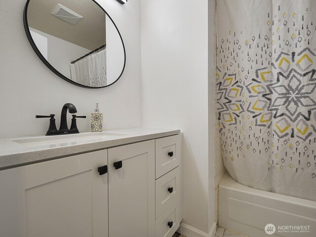 1307 SW 355th Pl, Federal Way, WA 98023 - full bathroom featuring vanity and shower / tub combo with curtain
