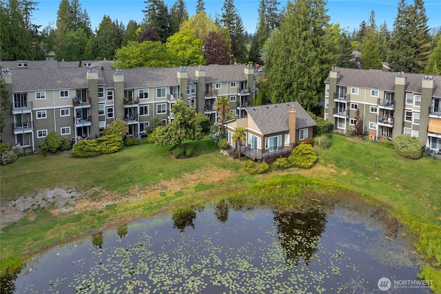aerial view of a nearby body of water