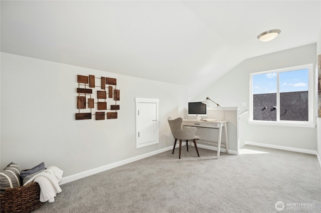 16636 8th Avenue Ct E Unit 05, Spanaway, WA 98387 - home office featuring lofted ceiling, carpet flooring, and baseboards
