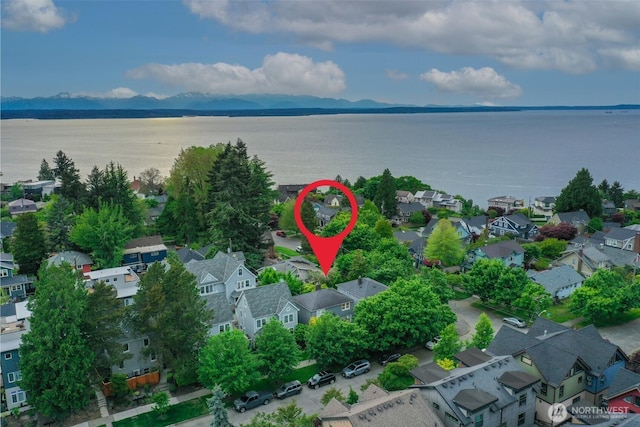 aerial perspective of suburban area featuring a large body of water