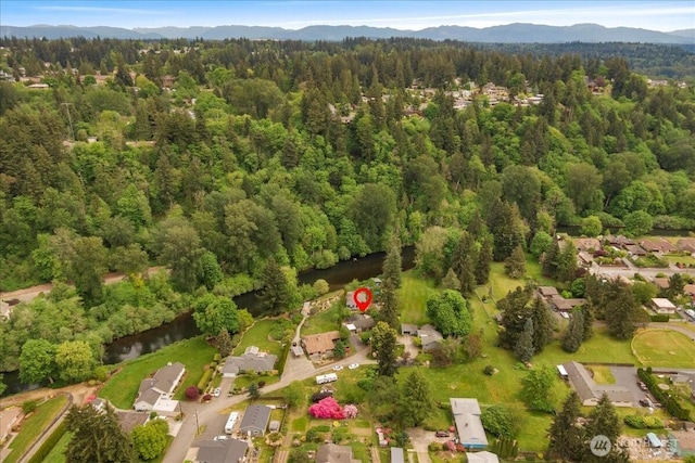 304 Riverview Dr NE, Auburn, WA 98002 - aerial view of property and surrounding area featuring a heavily wooded area and a mountain backdrop