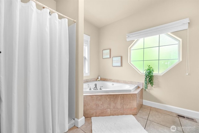 2225 Old Lakeway Dr, Bellingham, WA 98229 - full bathroom featuring tile patterned floors, baseboards, a bath, and plenty of natural light