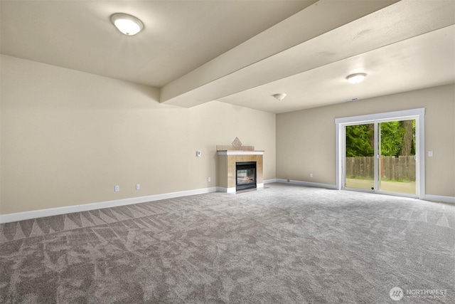 2225 Old Lakeway Dr, Bellingham, WA 98229 - unfurnished living room with carpet, a tile fireplace, and baseboards