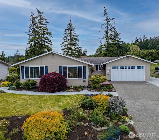 1068 Vista Del Monte, Camano Island, WA 98282 - ranch-style home featuring a garage, a front lawn, and driveway