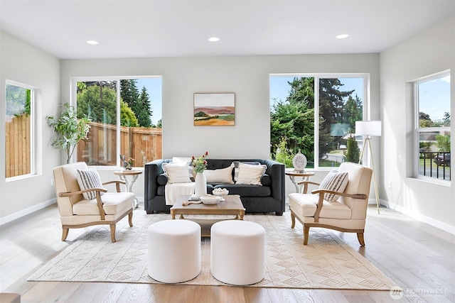 2900 NE 5th Pl, Renton, WA 98056 - living area with light wood-type flooring, plenty of natural light, baseboards, and recessed lighting
