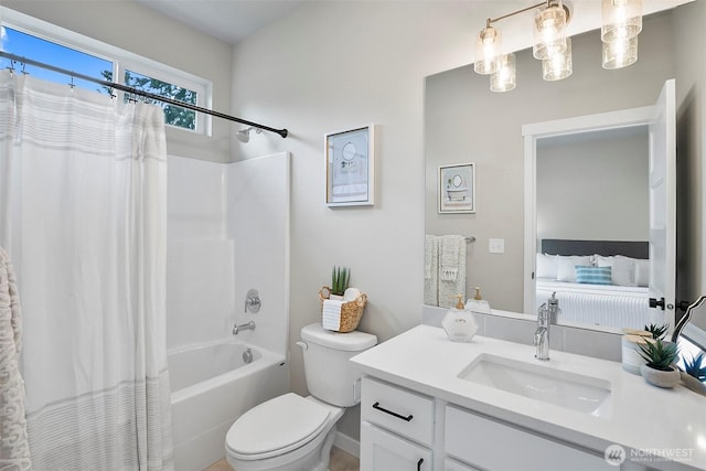 2900 NE 5th Pl, Renton, WA 98056 - bathroom with vanity, toilet, and shower / bathtub combination with curtain