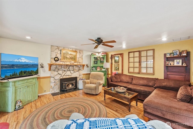 2124 213th Street Ct E, Spanaway, WA 98387 - living room featuring a ceiling fan, light wood-style floors, and recessed lighting