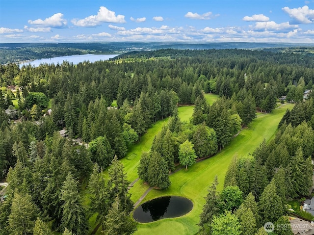 aerial view of a heavily wooded area and a large body of water