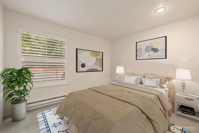 4106 Factoria Blvd SE Unit 216, Bellevue, WA 98006 - carpeted bedroom with a baseboard heating unit and recessed lighting