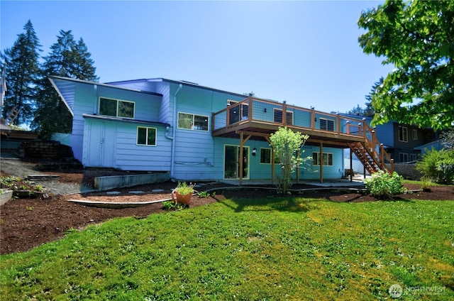 10910 114th Ave SW, Tacoma, WA 98498 - back of house featuring a patio area, a lawn, a wooden deck, and stairs