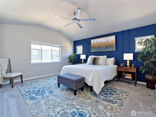 9932 15th Pl SE, Lake Stevens, WA 98258 - bedroom featuring lofted ceiling, carpet flooring, a ceiling fan, and baseboards