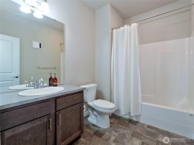 9932 15th Pl SE, Lake Stevens, WA 98258 - bathroom featuring toilet, vanity, and shower / bath combination with curtain