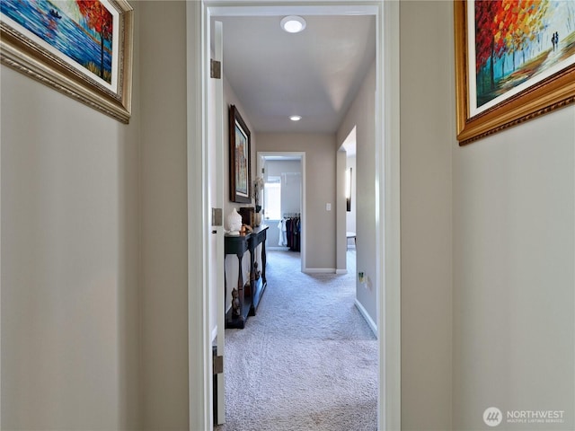 9932 15th Pl SE, Lake Stevens, WA 98258 - hallway with carpet flooring, recessed lighting, and baseboards
