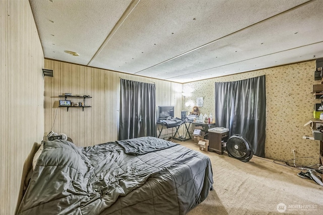 510 Duterrow Rd SE Unit 37, Olympia, WA 98513 - bedroom featuring carpet flooring, wooden walls, and a textured ceiling