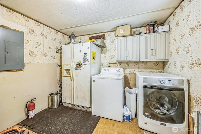 510 Duterrow Rd SE Unit 37, Olympia, WA 98513 - washroom with wallpapered walls, electric panel, independent washer and dryer, and a textured ceiling