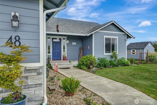 48 Bennett Ln, Oakville, WA 98568 - entrance to property with a shingled roof and a lawn