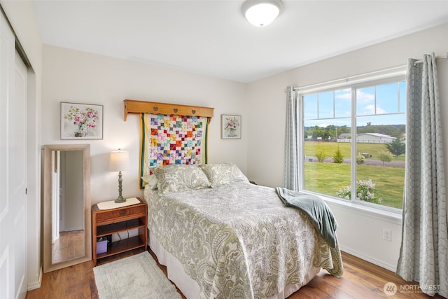 48 Bennett Ln, Oakville, WA 98568 - bedroom featuring wood finished floors, a closet, and baseboards