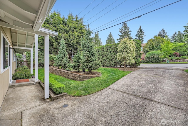 view of yard with a patio area and fence