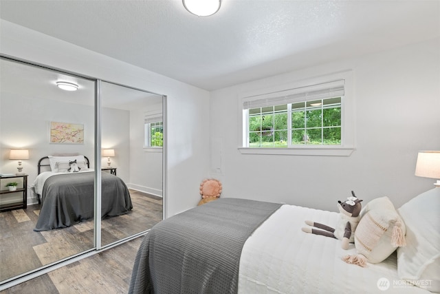 13520 Burn Rd, Arlington, WA 98223 - bedroom featuring wood finished floors, multiple windows, and a closet
