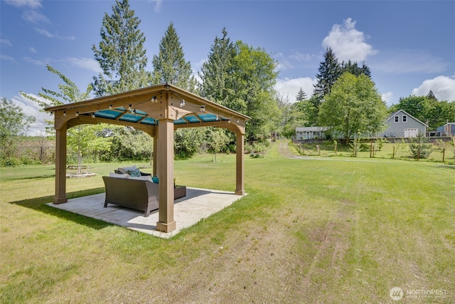 13520 Burn Rd, Arlington, WA 98223 - view of yard with a gazebo, a patio, and outdoor lounge area