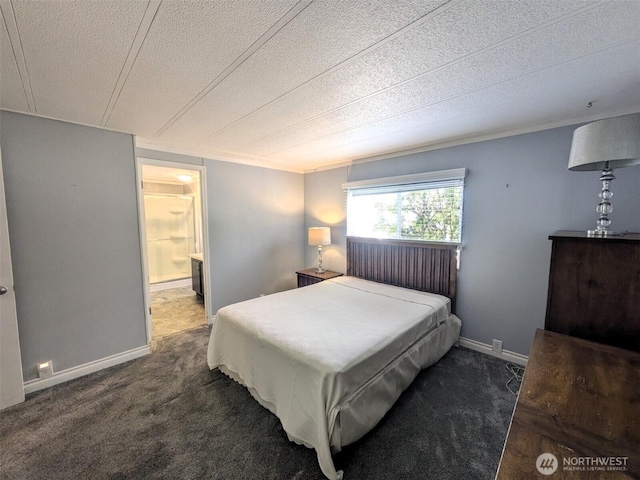 201 Union Ave SE Unit 136, Renton, WA 98059 - carpeted bedroom featuring baseboards, a textured ceiling, ornamental molding, and ensuite bathroom