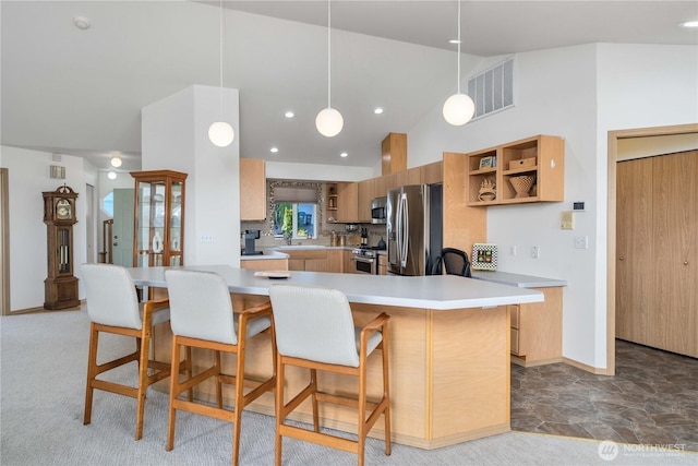 1166 Daniels Ave, Bremerton, WA 98312 - kitchen featuring stainless steel appliances, open shelves, a sink, a kitchen breakfast bar, and light countertops