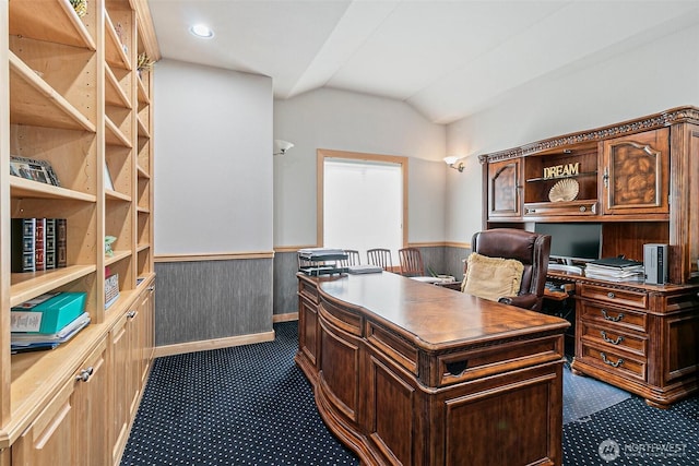 4316 Crystal Lane Loop SE, Puyallup, WA 98372 - office with dark carpet, wainscoting, and vaulted ceiling