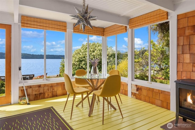 14010 SW Bates Rd, Vashon, WA 98070 - sunroom featuring a water view and beamed ceiling