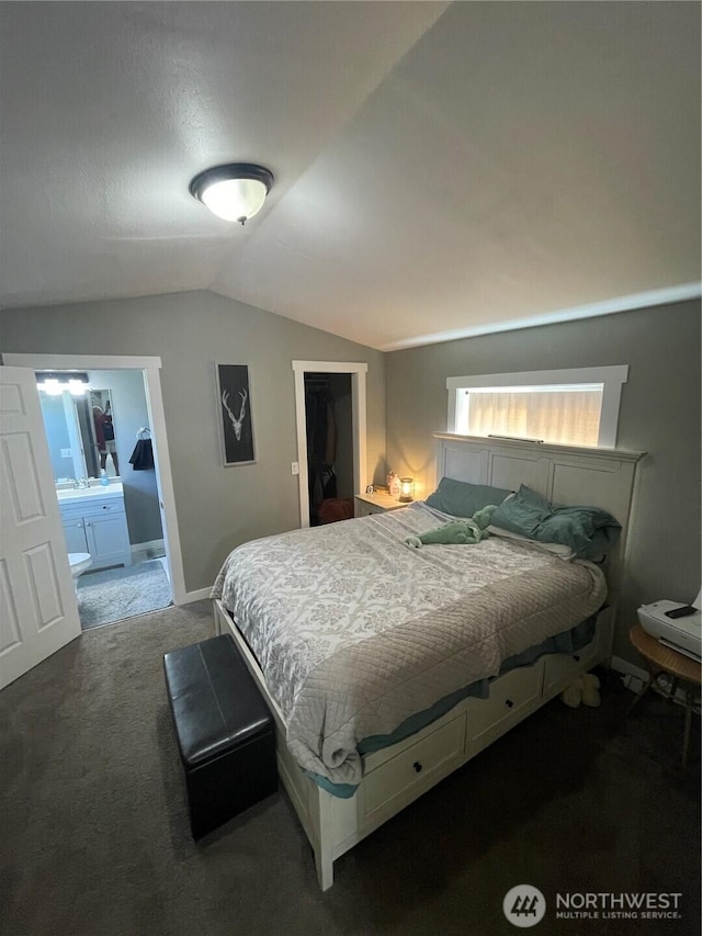 5600 Mt Solo Rd Unit 114, Longview, WA 98632 - bedroom featuring vaulted ceiling, carpet floors, and ensuite bath