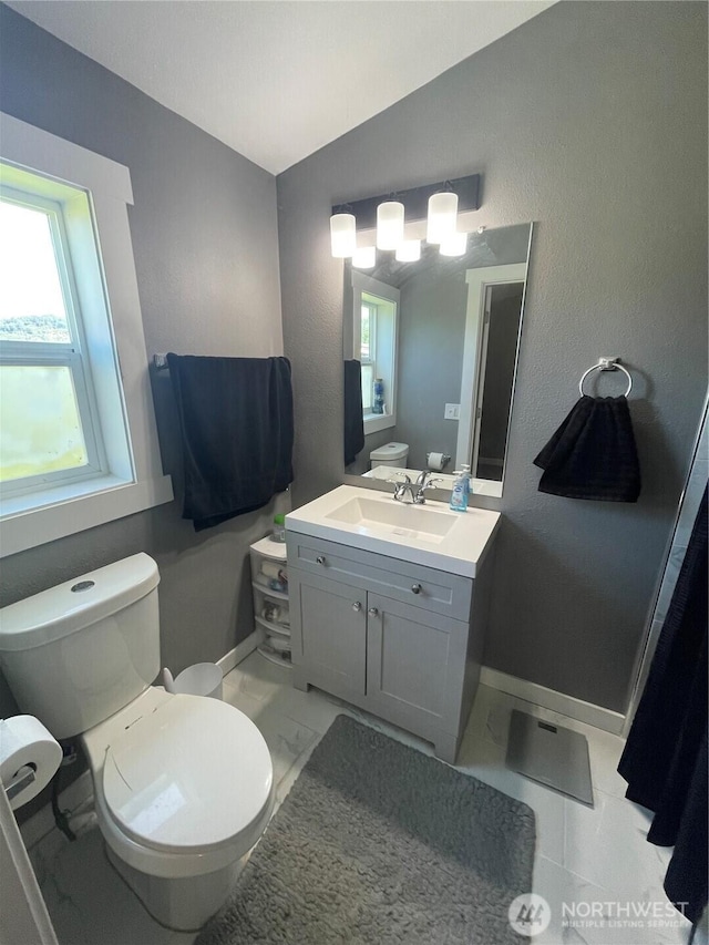 5600 Mt Solo Rd Unit 114, Longview, WA 98632 - bathroom featuring healthy amount of natural light, vanity, and lofted ceiling