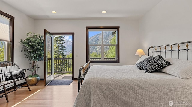510 Dempsey Rd, Leavenworth, WA 98826 - bedroom with light wood-style floors, access to outside, multiple windows, and recessed lighting