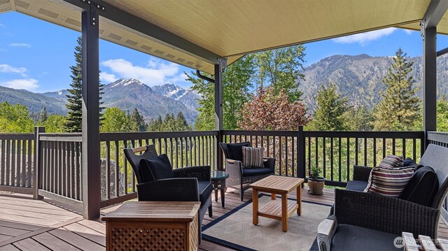 510 Dempsey Rd, Leavenworth, WA 98826 - wooden terrace featuring an outdoor living space and a mountain view