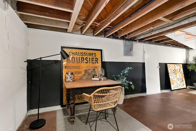 unfinished below grade area featuring electric panel
