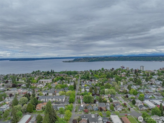 aerial perspective of suburban area featuring a large body of water