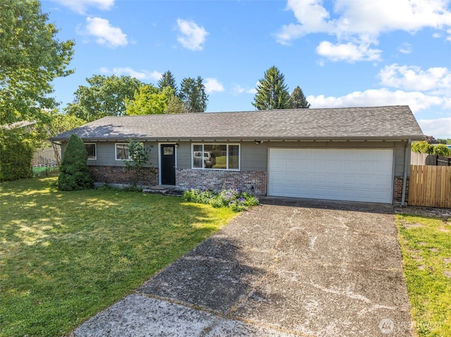 single story home with brick siding, driveway, and a garage