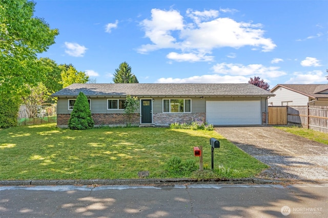 ranch-style house featuring brick siding, concrete driveway, and a garage