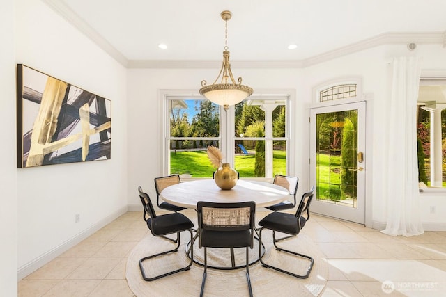 19516 67th Ave SE, Snohomish, WA 98296 - dining space with light tile patterned floors, healthy amount of natural light, crown molding, baseboards, and recessed lighting
