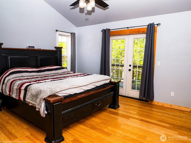 1803 Juniper St, Oroville, WA 98844 - bedroom with lofted ceiling, access to outside, light wood finished floors, and ceiling fan