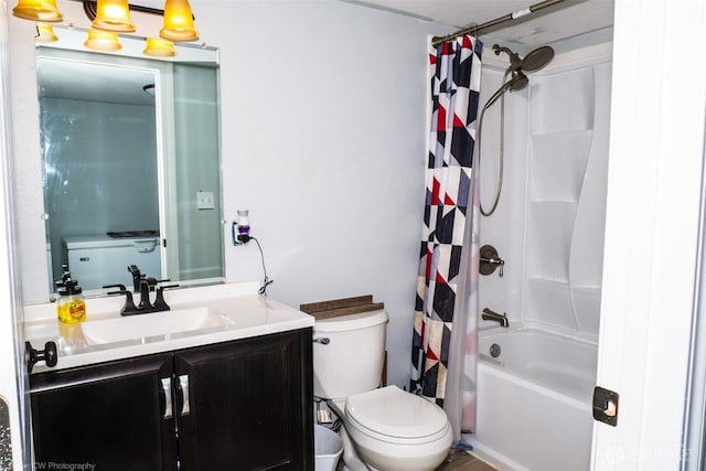 1803 Juniper St, Oroville, WA 98844 - bathroom featuring toilet, vanity, and shower / tub combo with curtain