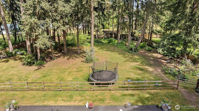 3123 163rd St E, Tacoma, WA 98446 - view of yard with a trampoline and view of wooded area