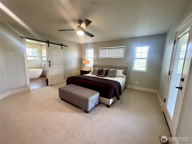 22 Rooster Flats Rd, Oroville, WA 98844 - bedroom with a barn door, multiple windows, carpet, and baseboards